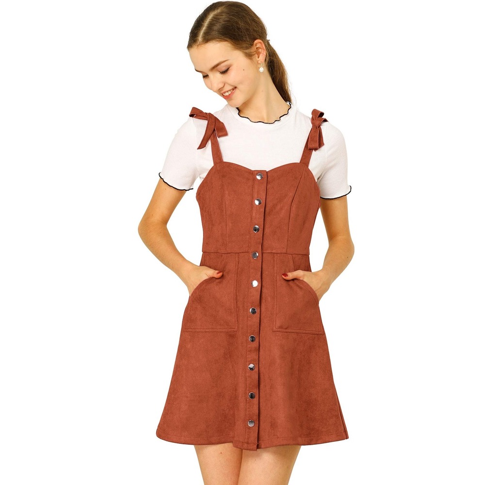 NWT Allegra K Faux Suede Pinafore Dress Button Front A-Line XL